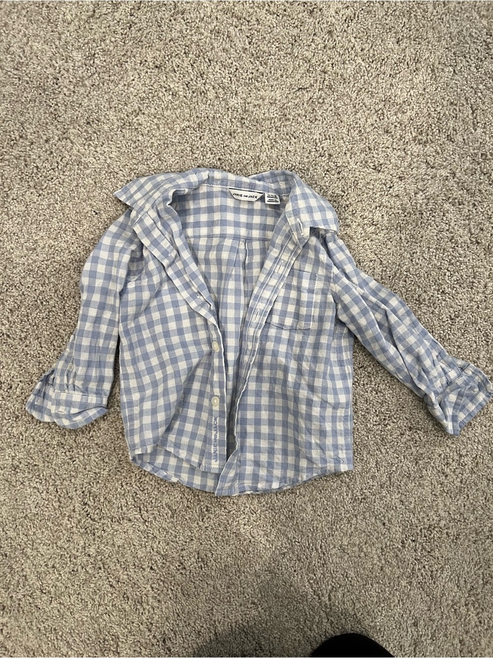 Janie and Jack Light Blue and White Gingham Button-Down Shirt